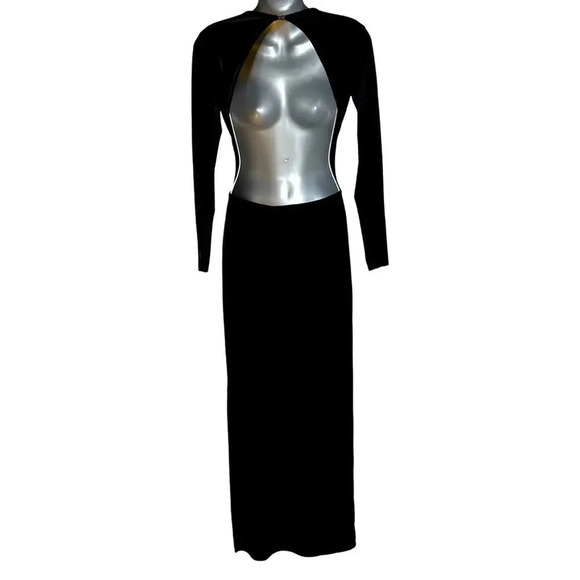 Women’s Black Backless Velvet Floor Length Dress with Slits Size Small - Picture 4 of 10